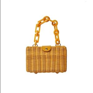 BTB Los Angeles Paige acrylic handle wicker clutch